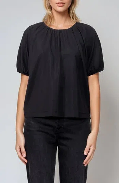 Melloday Puff Sleeve Crepe Top In Black