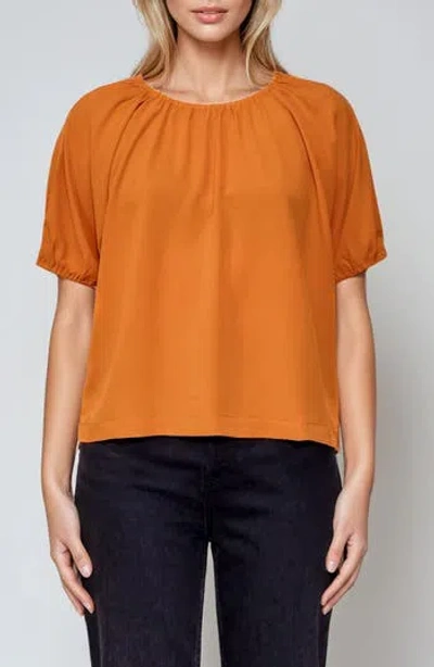 Melloday Puff Sleeve Crepe Top In Multi