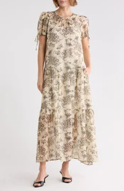 Melloday Puff Sleeve Drop Waist Maxi Dress In Multi