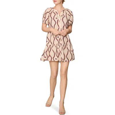 Melloday Puff Sleeve Print Minidress In Pink