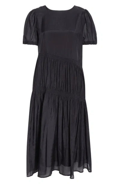 Melloday Puff Sleeve Smocked Tiered Midi Dress