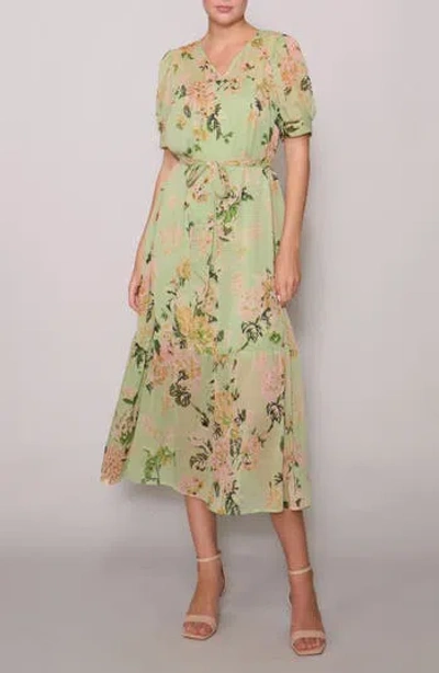 Melloday Puff Sleeve Tiered Midi Dress In Multi