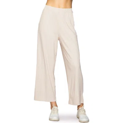 Melloday Rib Crop Wide Leg Pants In Neutral