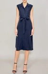 Melloday Roll Sleeve Linen Blend Midi Shirtdress In Blue