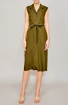 Melloday Roll Sleeve Linen Blend Midi Shirtdress In Olive
