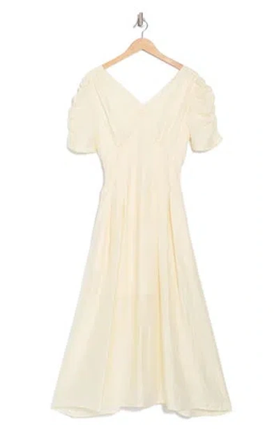 Melloday Ruched Sleeve V-neck Midi Dress In Neutral