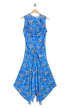 Melloday Ruched Sleeveless Midi Dress In Blue