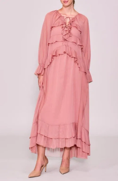 Melloday Ruffle Detail Long Sleeve Maxi Dress In Pink