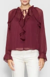 Melloday Ruffle Long Sleeve Top In Burgundy