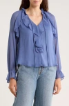 Melloday Ruffle Long Sleeve Top In Blue