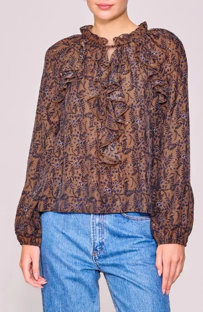 Melloday Ruffle Print Top In Multi