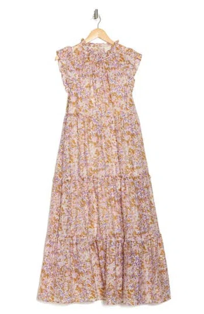 Melloday Ruffle Tiered Maxi Dress In Lavender Camel Ditsy