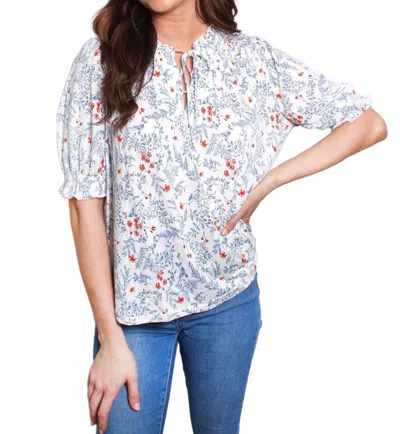Melloday Ruffled Floral Smocked Blouse In Multi In White