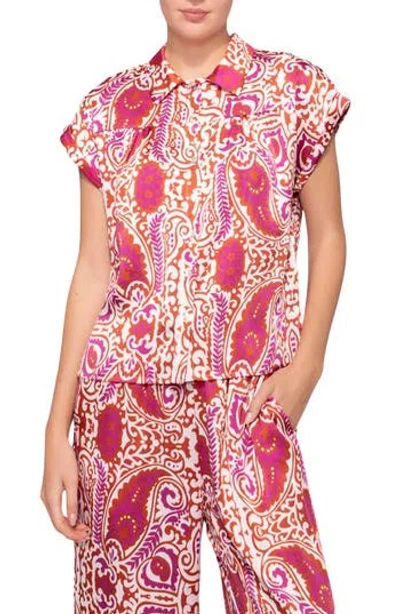 Melloday Satin Button-up Shirt In Pink