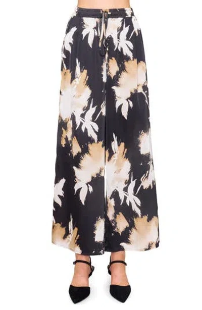 Melloday Satin Wide Leg Pants In Abstract Floral