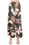 Melloday Satin Wide Leg Pants In Olive/rust/cream