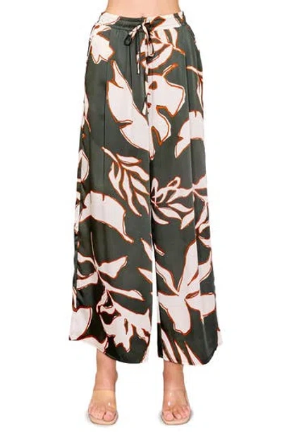 Melloday Satin Wide Leg Pants In Olive/rust/cream