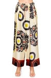 Melloday Satin Wide Leg Pants In Rust Border Print