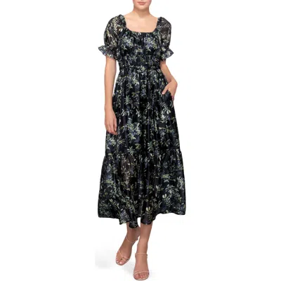 Melloday Shirred Puff Sleeve Maxi Dress In Black
