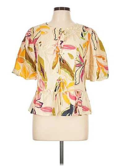 Pre-owned Melloday Short Sleeve Blouse In Yellow