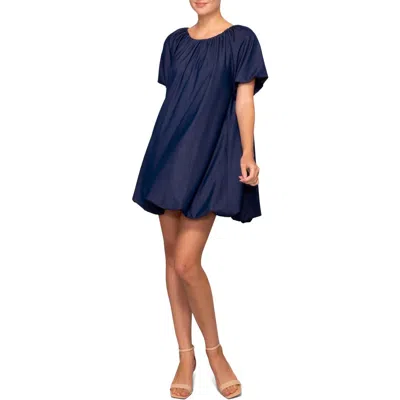 Melloday Short Sleeve Bubble Hem Minidress In Blue