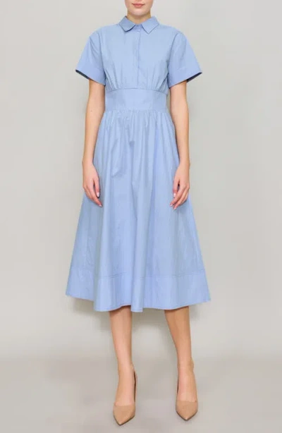 Melloday Short Sleeve Poplin Midi Dress In Sky Blue