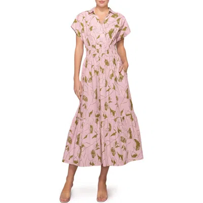 Melloday Short Sleeve Poplin Tiered Midi Dress In Multi