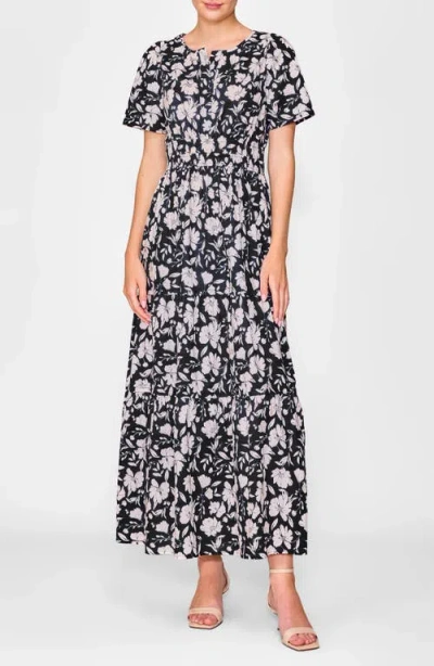 Melloday Short Sleeve Tiered Maxi Dress In Multi