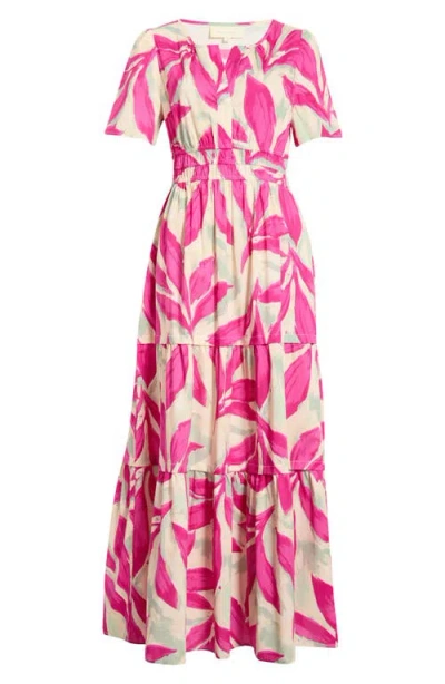 Melloday Short Sleeve Tiered Maxi Dress In Multi