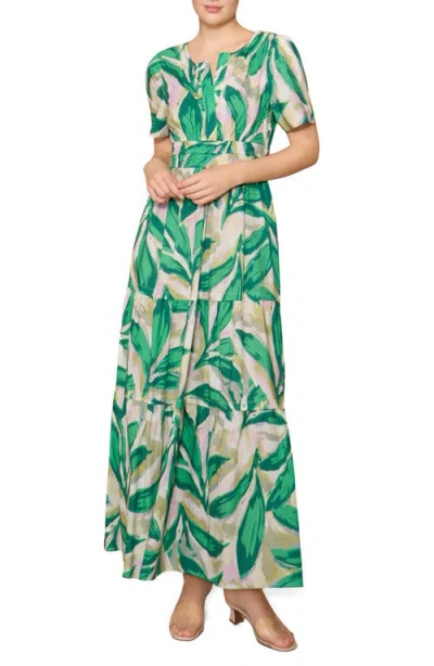 Melloday Short Sleeve Tiered Maxi Dress In Multi