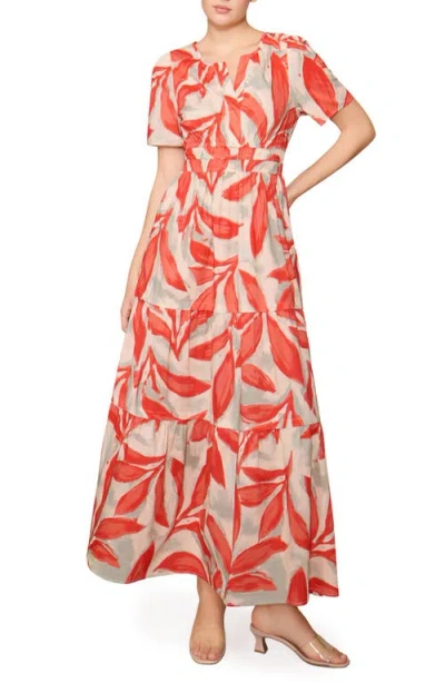 Melloday Short Sleeve Tiered Maxi Dress In Multi