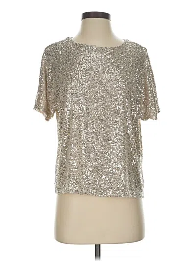 Pre-owned Melloday Short Sleeve Top Silver Metallic Pattern Crew Neck Tops