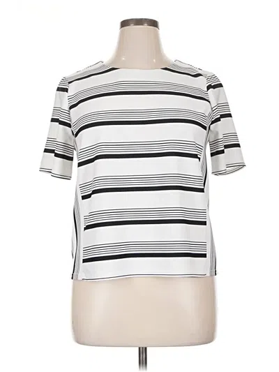 Pre-owned Melloday Short Sleeve Top White Stripes Pattern Mock Neckline Tops