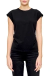 Melloday Side Ruched Crepe Top In Black