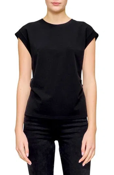 Melloday Side Ruched Crepe Top In Black