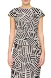 Melloday Side Ruched Crepe Top In Bone Black Geo