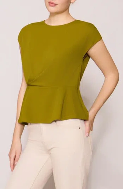 Melloday Side Ruched Crepe Top In Chartreuse Green