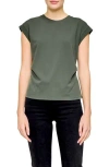 Melloday Side Ruched Crepe Top In Olive