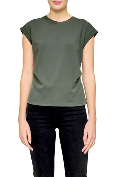 Melloday Side Ruched Crepe Top In Olive