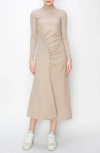 Melloday Side Ruched Long Sleeve Midi Dress In Oat