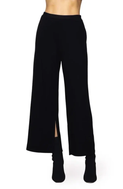 Melloday Side Split Wide Leg Knit Pants In Black