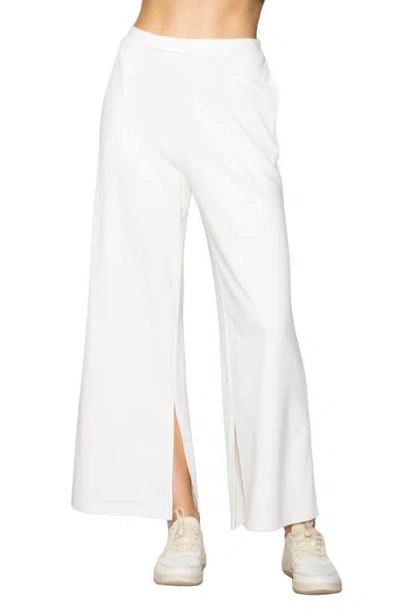 Melloday Side Split Wide Leg Knit Pants In White