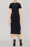 Melloday Side Twist Knit Midi Dress In Black