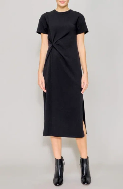 Melloday Side Twist Knit Midi Dress In Black