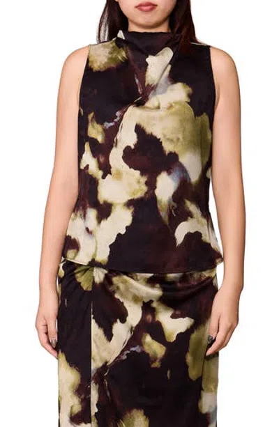 Melloday Sleeveless Jacquard Satin Cowl Neck Top In Multi