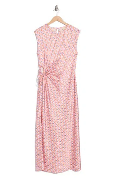 Melloday Sleeveless Side Tie Maxi Dress In Pink Geo Multi