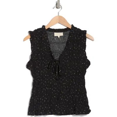 Melloday Sleeveless Smocked Top In Black Ditsy