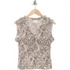 Melloday Sleeveless Smocked Top In White Black Print