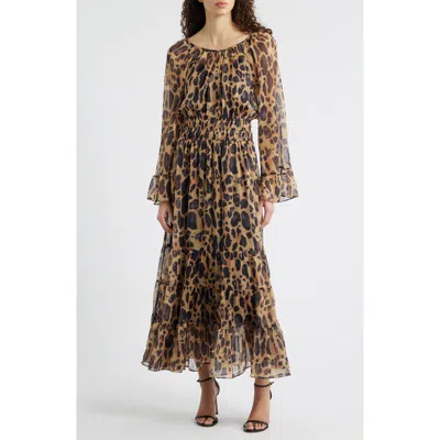 Melloday Smocked Bell Sleeve Maxi Dress In Multi