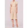 Melloday Split Neck Belted Dress In Neutral